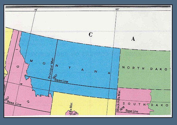 Drawing showing the Initial Point from which all of Montana was surveyed. It is the only Initial Point in the United States that has no name. Drawing done by the Center for Land Use Interpretation. 